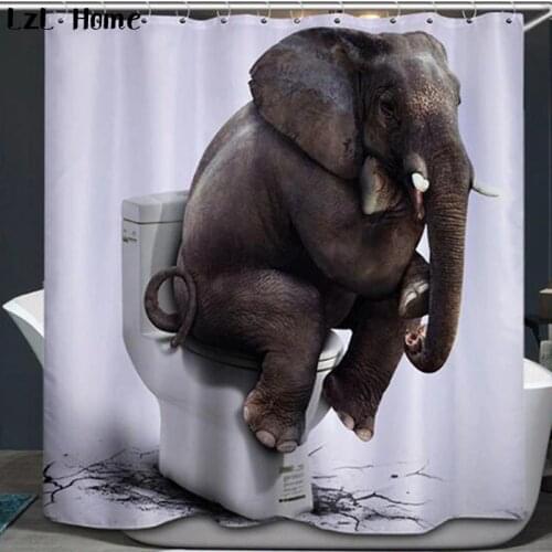 LzL Home Elephant 3D Shower Curtain Funny Animal Pattern Bathroom Curtain Waterproof Polyester Fabric Unique Design Home Decor