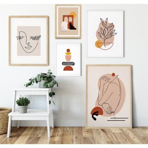 Abstract Line Figures Face Color Blocks Nordic Posters Printed Wall Art Canvas Painting Picture For Living Room Home Decoration