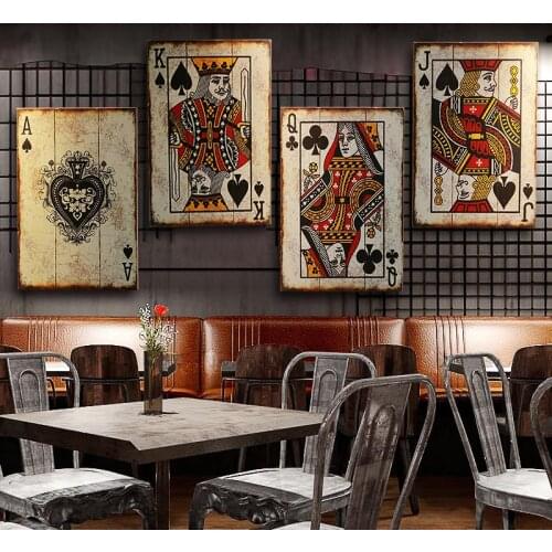 American loft mahjong playing cards painting wooden board bar internet cafe restaurant wall decor hanging painting gift