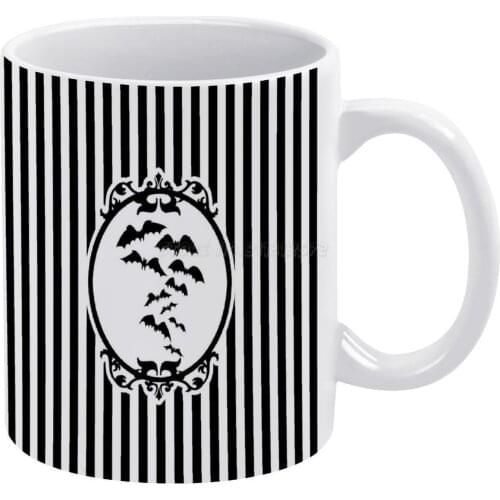 Stripes And Bats White Mug To Friends and Family Creative Gift 11 Oz Mug Coffee Ceramic Mug Stripe Stripes Bat Bats Halloween Ha