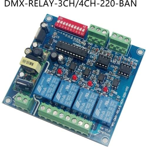 DMX512 DECODER Led Converter AC110V~220V Relay Switch Channel Module Controller DMX-RELAY-3CH/4CH-220-BAN