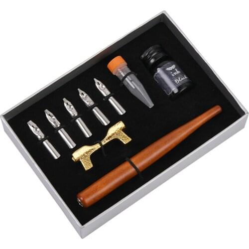 Wooden Dip Pen Calligraphy pen Comic Tool Set With 5 Replaceable Nibs And Black Ink