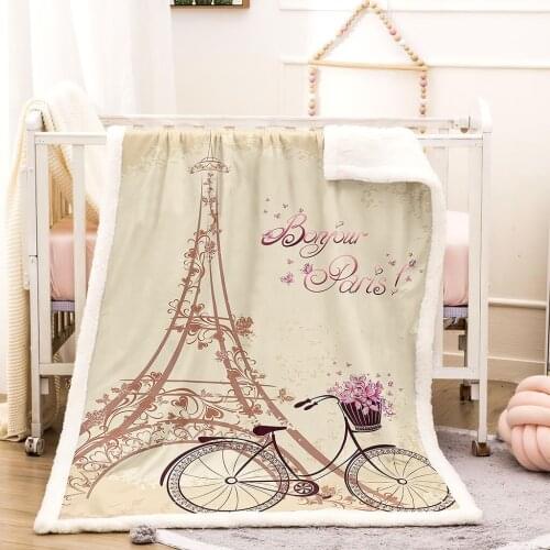 Baby Adult Soft Romantic Paris Tower Printed Flannel Blanket Comfortable Breathable Material Suitable for Sofa Bedroom Bed