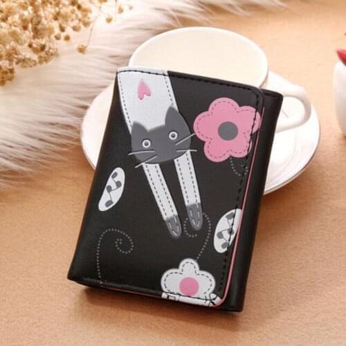 M802 Stock Cartoon Cat Pu Short Wallet Cute Card Bag Wallet Girl Women Student Gift Cheap Wholesale
