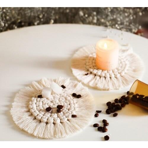 Kitchen Bohemia Northern Macrame Cup Pad EuropeTablecloth Table Mat Pure Handmade Cotton Braid Non-slip Insulation Mats Coaster