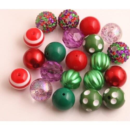 Kwoi vita AM-022 Christmas Fashion Color Custom Mix Acrylic beads for Kids Chunky beaded Necklace Jewelry 20mm 50pcs A lot