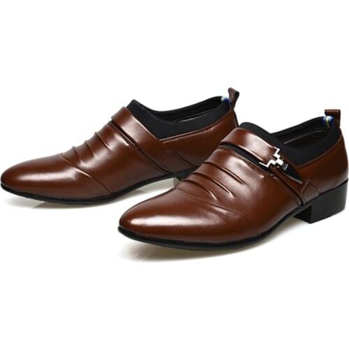 Size 45 Fashion PU Leather Men Dress Shoes Pointed Toe Bullock Oxfords Shoes For Men Slip On Designer Luxury Men Shoes