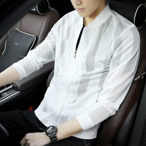 DYB&ZACQ 2021 New Mesh Stripe Sun Protection Clothing Trend Summer Mens Skin Clothing Solid Color Wild Jacket 4XL 5XL