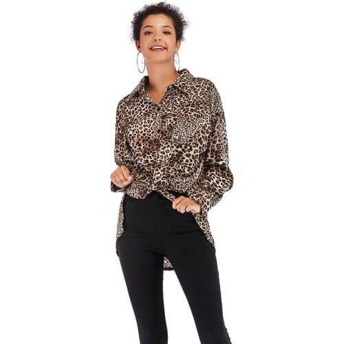 Europe and the United States new retro leopard chiffon long-sleeved shirt women spring and autumn single-breasted loose tops