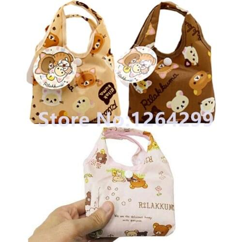 New Fashion Rilakkuma Girls Woman Big Waterproof Fold Shopping Bags For Children