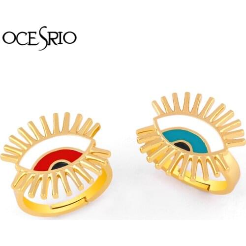 OCESRIO Turkish Blue Evil Eye Rings For Women Adjustable Greek Gold Statements Open Rings Enamel Jewelry anillos mujer rig-j20