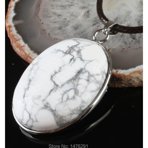 Charm 40X30MM Banded White Howlite Stone Oval Bead Pendant 1PCS