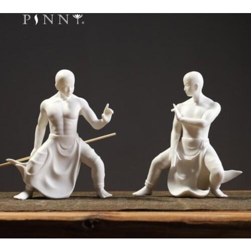 PINNY White Porcelain Martial Arts Monk Statue Decoration Home Decoration Accessories Ceramic Crafts DecorativeChinaware