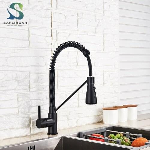 Spring Matte Black Pull Down Kitchen Mixer Tap Faucet Hot Cold Water Deck Mounted Kitchen Sink Tap Handheld Sprayer Shower Head