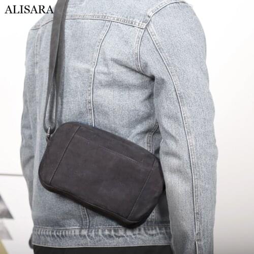 Alisara Men Satchels First Layer Cow Leather High Quality Male Messenger Crossbody Bag Fashion Small Shoulder Pack Youth