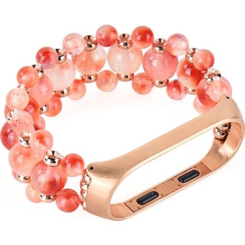 Women Agate Beads Strap for Xiaomi Mi Band 5 4 3 Watch Bracelet for MIband5 Clock Belt Wristband Accessories