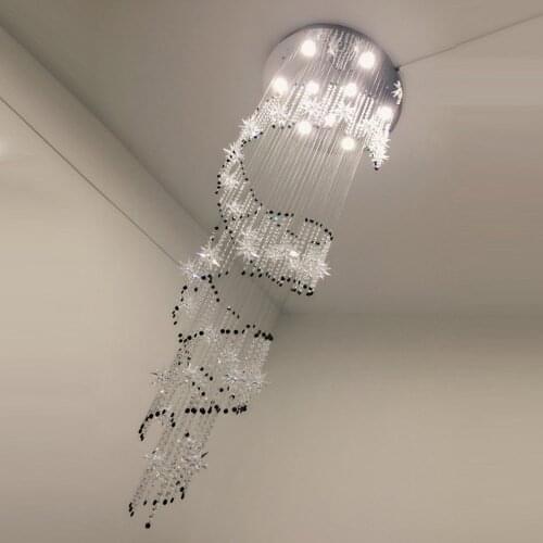 Luxury Crystal Hanging Stair Case Ceiling Lamp Romantic Glass Meteor Star Living Room Ceiling Lights Hotel Lobby Ceiling Lamp
