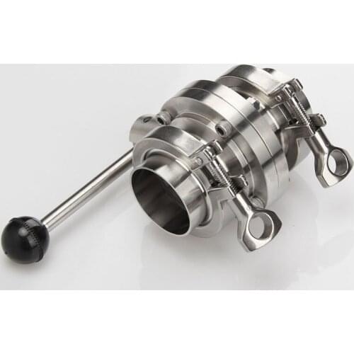 3/4" 1" 1-1/4" 1-1/2" Sanitary Butterfly Valve Stainless Steel SS304 Quick Install Ferrule Clamp 50.5