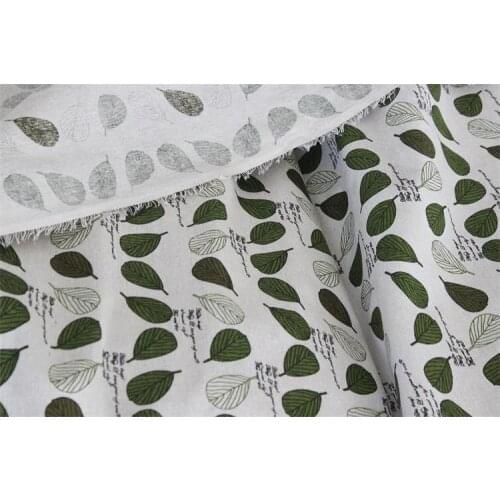 Free shipping Cotton and hemp cartoon green leaves printed cloth handmade DIY tablecloth curtains linen fabric
