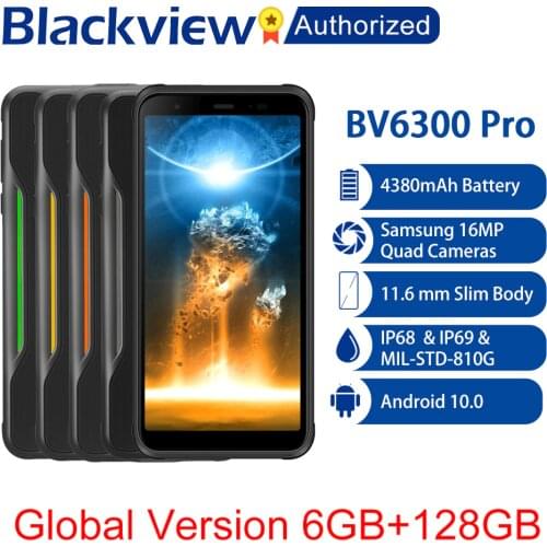 BLACKVIEW BV6300 Pro IP68 Waterproof Rugged Phone Helio P70 6GB+128GB Smartphone 4380mAh Android 10.0 Mobile Phone 4 Rear Camera