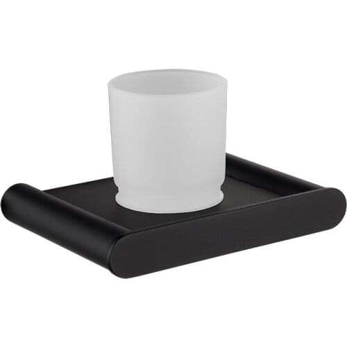 Glass Tooth Brush Cup Hotel Hotel Mouthwash Cup Single Cup Set Black Stainless Steel Bathroom Toothbrush Cup Rack Wall-Mounted