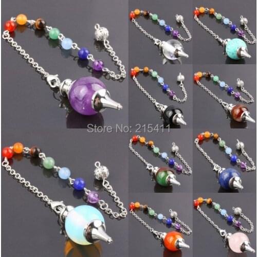 SUNYIK Healing Dowsing Reiki Crystal Quartz Gem Stone Pendulum + 7 Chakra Stone Chain