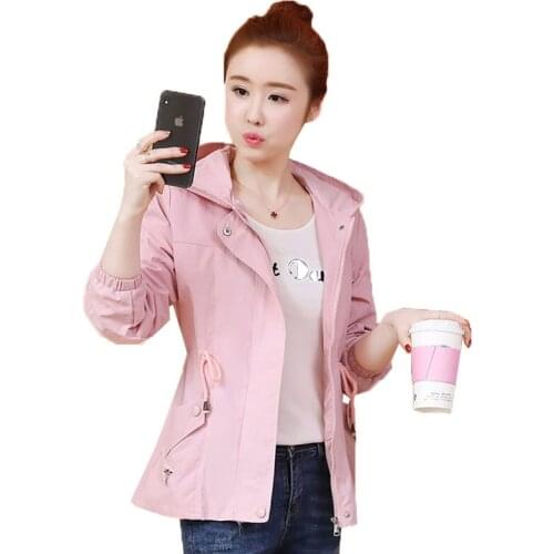 Trench coat 2020 Women Hooded Spring Autumn Mid-length Windbreaker Womens New Loose Casual zipper Trench coat Outerwear R112