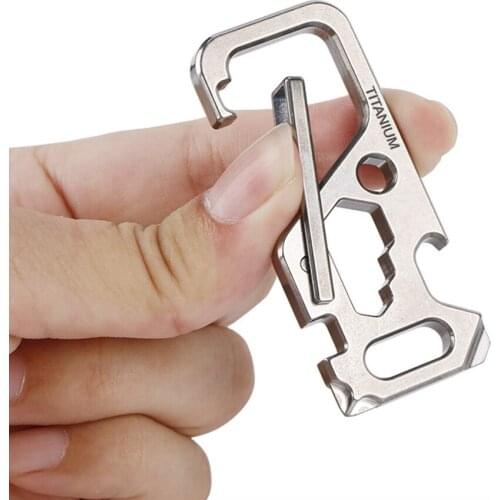 Outdoor Multi-Tool Titanium Alloy Clip Key Chain Ring Holder Bottle Opener Wrench Bike Hiking Backpacking Tool Camping Equipment
