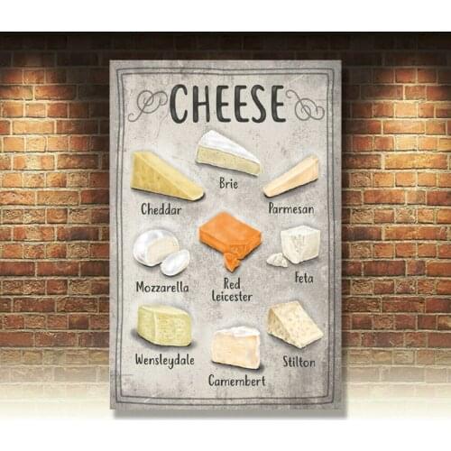Cheese Selection Mozzarella Feta Stilton Cheddar Medium Metal/Steel Wall Sign