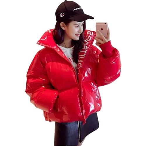 Bright leather Pike cotton clothing womens short loose bread clothing thick warm shiny down cotton jacket womens overcoat
