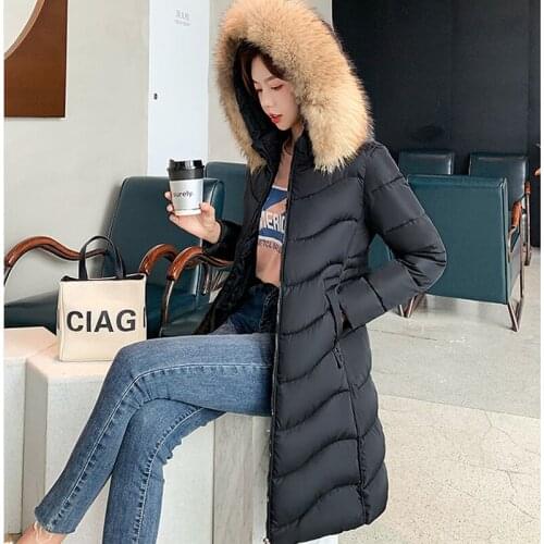 2020 Oversize Mid-length Hooded Padded Clothing Winter Coat Women Big Fur Collar Thick Warm Female Parkas Wadded Jacket 3XL M319