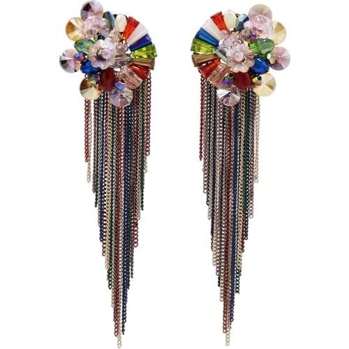 Luxury Colorful Crystal stone Tassel Earrings boho Chain tassle Long Earrings For Women Hand Made Fashion wedding Jewelry gift