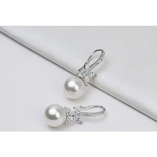 MADALENA SARARA AAA 7-8mm Freshwater Pearl Sterling Silver S925 Pop Time Snowflake Earrings 1