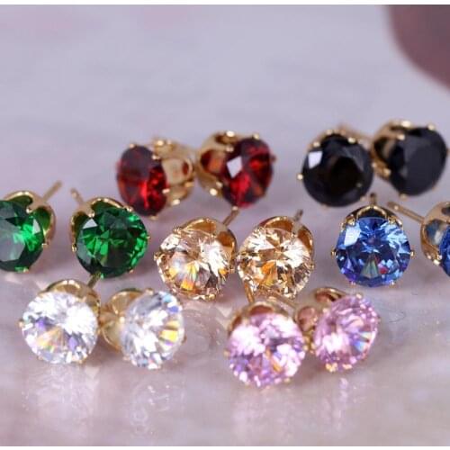 50pairs Women Yellow&White Plated Gold White Cubic Zirconi Morganite Garnet Pink Black Round Cut Jewelry Stud Earrings