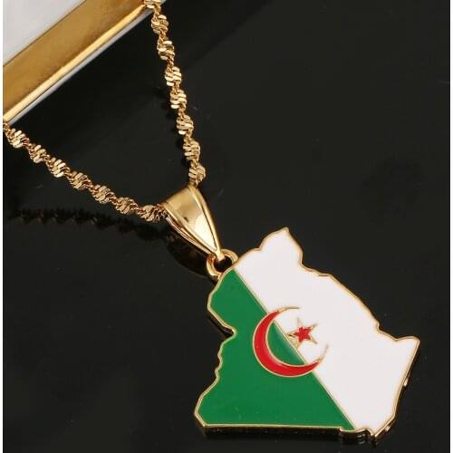 Gold Color Algeria Map Flag Pendant Necklace Ethnic Maps of Algeria Charm Jewelry