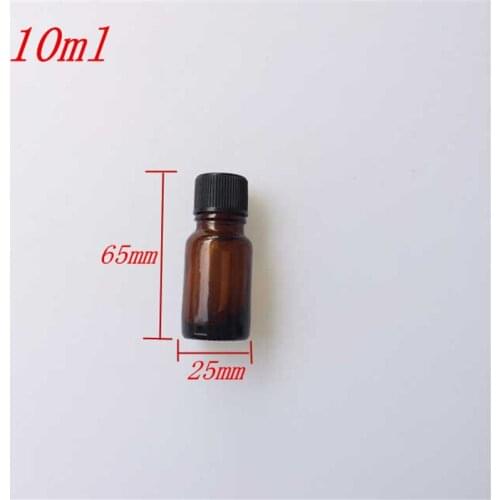 10 pcs 25x65 mm Brown Glass Essential Oil Bottles With Black Plastic Common Screw Cap DIY 10 ml Empty Sealed Bottles Containers