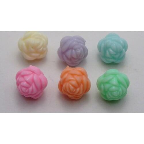 100 Mixed Pastel Color Acrylic Carved Rose Flower Beads Charms 12mm Double Side