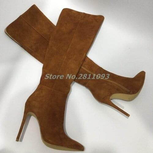 2020 Suede Thin High Heel Boots Over The Knee Zipper Sexy Pointed Toe Solid Custom Made Natrul Suede Winter Women Boots Leather