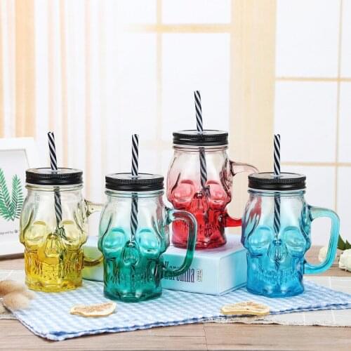 CreativeSkeletonPortableStrawGlassWaterBottleWaterDispenserTransparentBottleCoffeeJuice Leak Proof Outdoor Sports TravelGlassCup