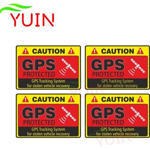 4 X 7*5cm Warning Car Sticker Caution GPS Tracking System Protected Decals PVC Decoration Motorcycle Auto Parts Waterproof Decal
