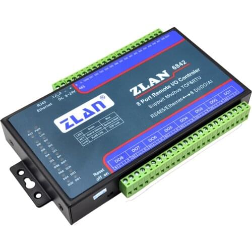 ZLAN6842 8 channel remote I/O controller RS485 Ethernet to 8 Digital input Output support modbus TCP RTU replace ZLAN6802