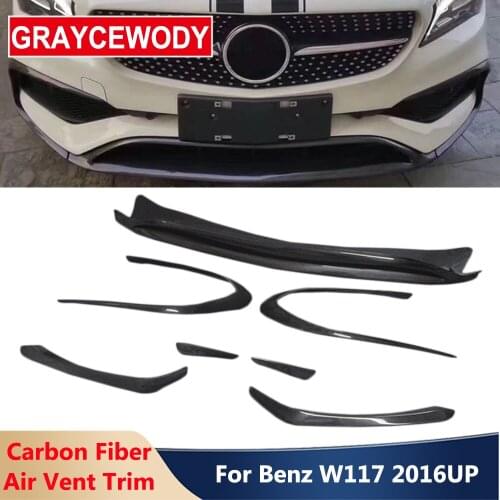 8 PCS Carbon Fiber Car Front Bumper Lip Shovel Diffuser Chin Air Vent Trim For Benz W117 CLA Class CLA260 CLA45 Sport Car 2016UP