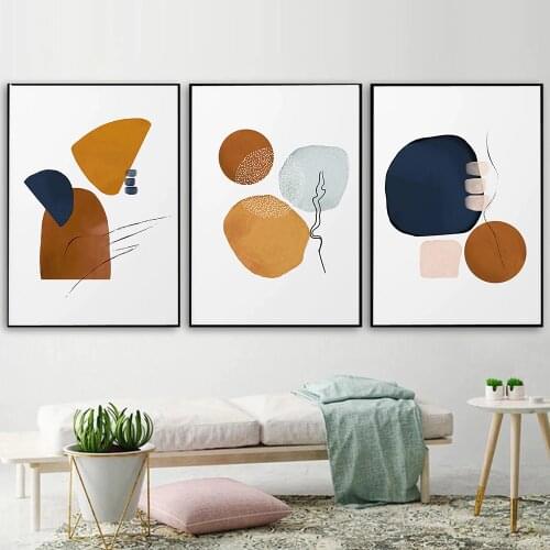 Abstract Minimal Poster Print Modern Blue and Orange Art Canvas Painting Geometric Wall Art Living Room Wall Pictures Decoration
