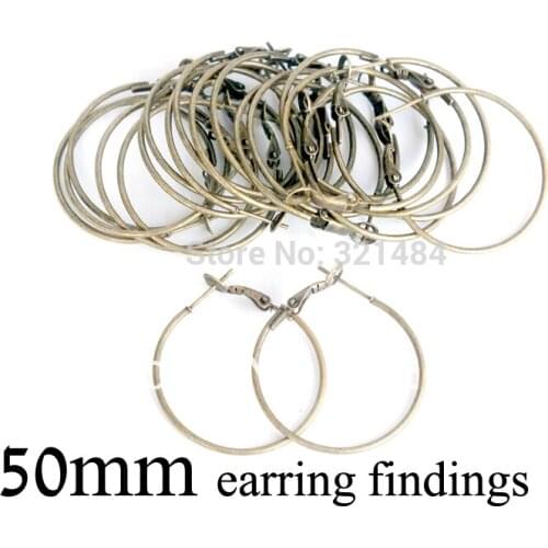 Free shipping Antique bronze brass 200pc 50mm Earwires Earring Hoops-Wires-Hooks Jewelry Hoop Earring Findings