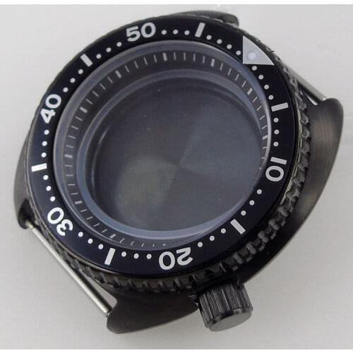 Fully Black 45mm Watch Case Fit For NH35/NH35A NH36/NH36A Movement 50M Waterproof Black Chapter Ring Alloy Bezel Insert Sapphire