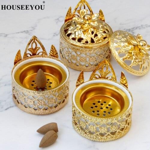 Creative Light Luxury Middle Eastern Arab Gold Ceramic Censer with Cover for Household Tabletop Decorations