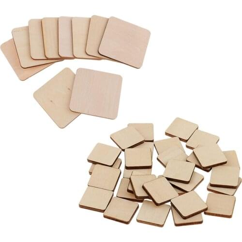 40 Pieces 20x20x3mm 50x50x5mm Square MDF Unfinished Wood Pieces Wooden Blank Plaque for DIY Crafts Model Making