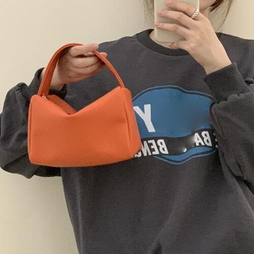 Square Lunch Box Bags Mini Women Handbag Niche Design Purse New Litchi Pattern Orange Hand Carried Bag