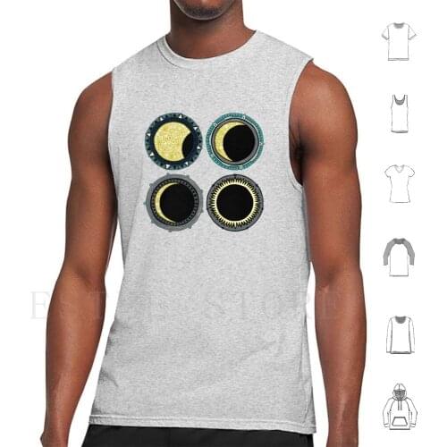 Solar Mandala Tank Tops Vest Sleeveless Solar Sun Moon Mandala Mandalas Illustrative Black Gold Blue Sky Night Pattern