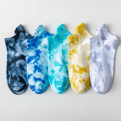 Fashion Boat Socks New Japanese Style Tie Dyed Cotton Shallow Mouth Socks Sports Street Harajuku Sweat Socks For Men And Women